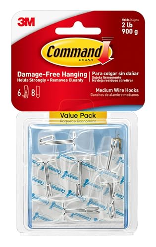 Command Medium Clear Wire Toggle Hooks, 6 Hooks and 8 Command Strips, Damage-Free Hanging Wall Hangers for Hanging Home Decor, Holds up to 2 lb - Image 1