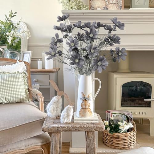 Fqueelvys 6PCS Cosmos Silk Flowers 24''Fake Wild Flowers Artificial Flowers Arrangement for Wedding Party Kitchens Home Decoration(Gray) - Image 2