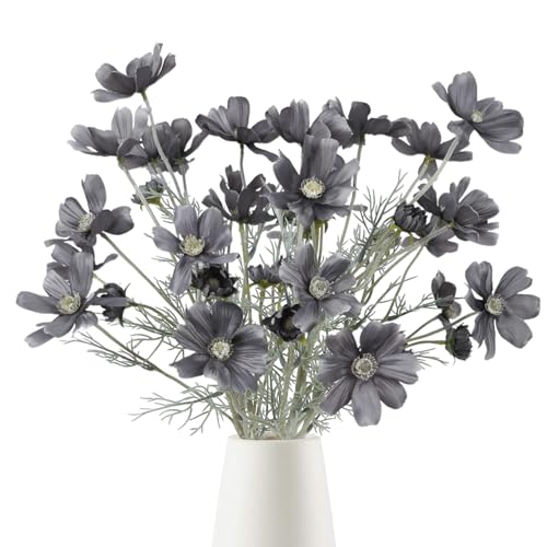 Fqueelvys 6PCS Cosmos Silk Flowers 24''Fake Wild Flowers Artificial Flowers Arrangement for Wedding Party Kitchens Home Decoration(Gray) - Image 1