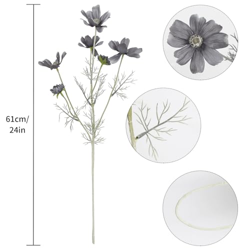 Fqueelvys 6PCS Cosmos Silk Flowers 24''Fake Wild Flowers Artificial Flowers Arrangement for Wedding Party Kitchens Home Decoration(Gray) - Image 3