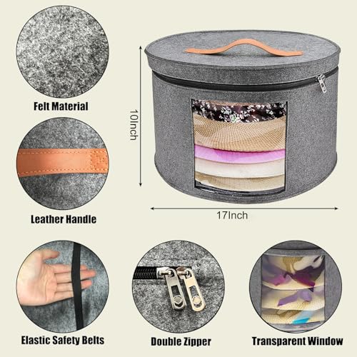 SHWWQUE Hat Storage Box,Hat Boxes for Women Storage,Cowboy Hats Holder for Travel,Wide Brims Hat Carrier Case,Stuffed Animal Toy Organizer,Hat Box Closet Organizers and Storage,Hat Boxes for Men - Image 3
