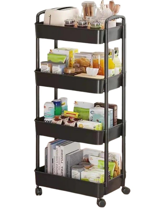 Prince 4-Tier Mesh Wire Rolling Multifunction Utility Cart Trolley With Hook - Image 1