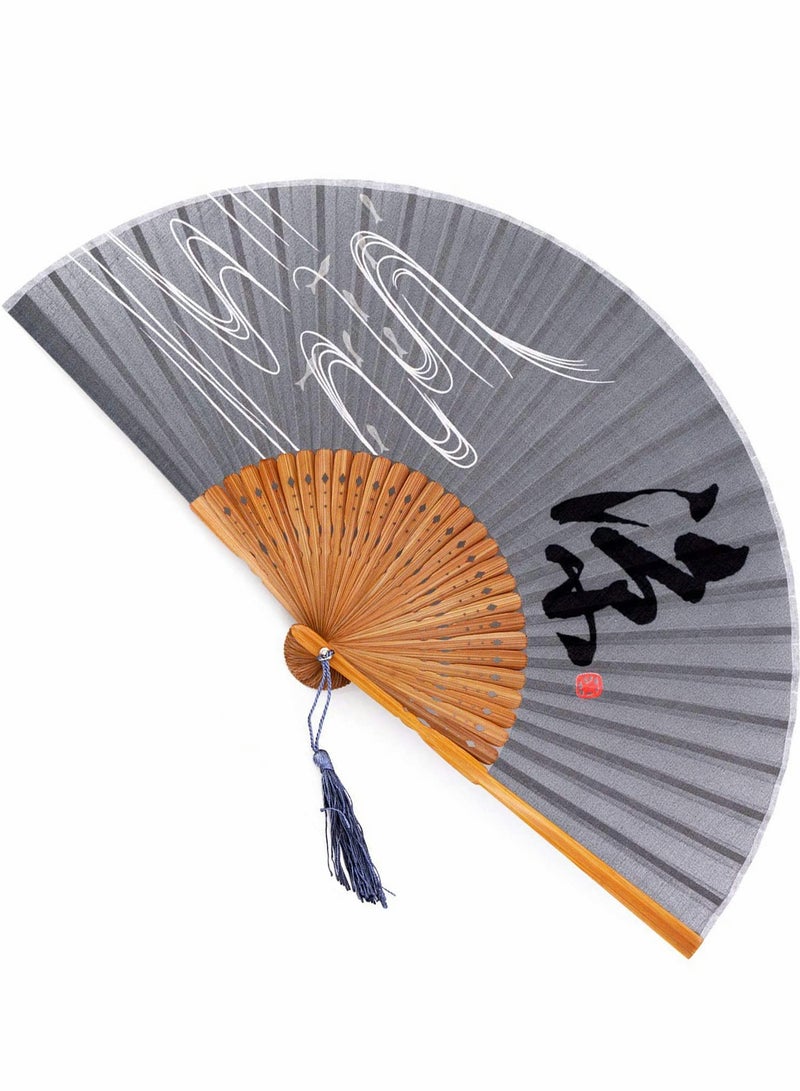 Vintage Bamboo Silk Folding Hand Fan - Portable Handheld Fan for Chinese & Japanese Style, Perfect for Weddings, Parties & Summer Events - Image 1