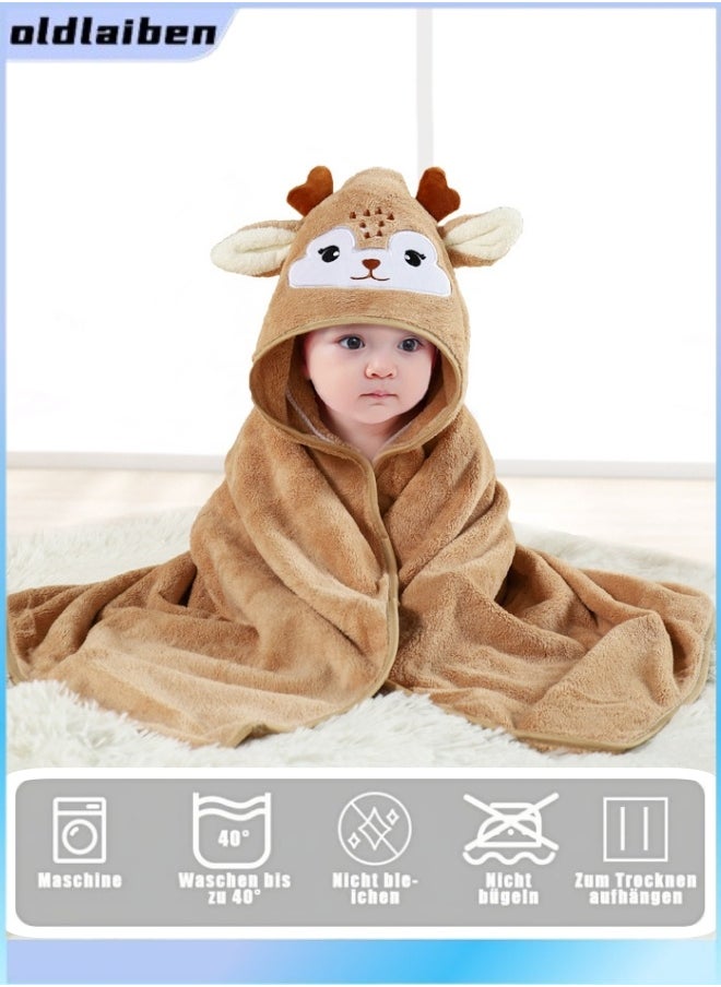 oldlaiben Hooded Baby Towel - Premium Soft Bath Towel For Baby, Newborn,Infant - Ultra Absorbent,Natural Baby Stuff Towel, Soft Bath Towel For Boys And Girls,80*80cm (Brown)  - Image 1