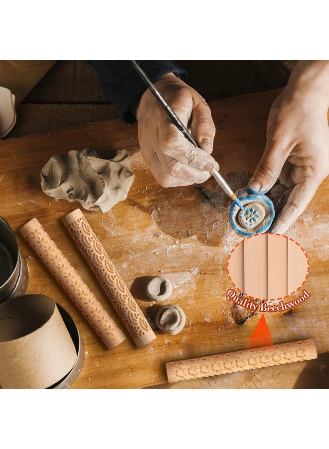 Lzttyee Set Of 10 Wooden Handle Pottery Tools Clay Modeling Pattern Rollers Kit Brown (Set Of 10) - Image 5