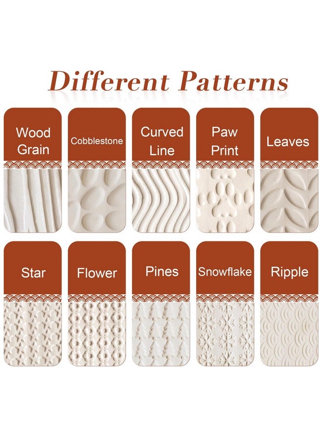 Lzttyee Set Of 10 Wooden Handle Pottery Tools Clay Modeling Pattern Rollers Kit Brown (Set Of 10) - Image 3