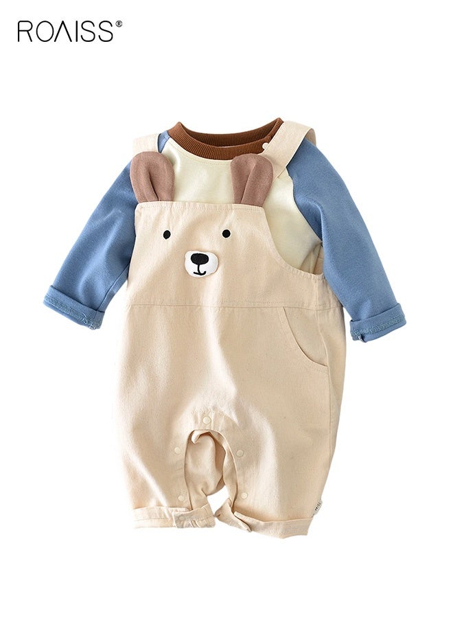 roaiss Baby Boys T-shirt and Overalls Set with Vivid Patterns, Adorable Spring and Autumn Outfit with Long Sleeve Top and Suspender Trousers, 2 Piece Comortable Clothing Set for Baby Boys - Image 1