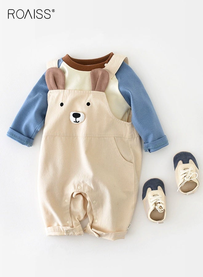 roaiss Baby Boys T-shirt and Overalls Set with Vivid Patterns, Adorable Spring and Autumn Outfit with Long Sleeve Top and Suspender Trousers, 2 Piece Comortable Clothing Set for Baby Boys - Image 3