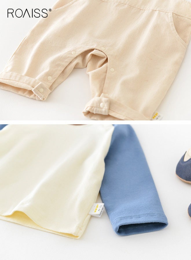 roaiss Baby Boys T-shirt and Overalls Set with Vivid Patterns, Adorable Spring and Autumn Outfit with Long Sleeve Top and Suspender Trousers, 2 Piece Comortable Clothing Set for Baby Boys - Image 4