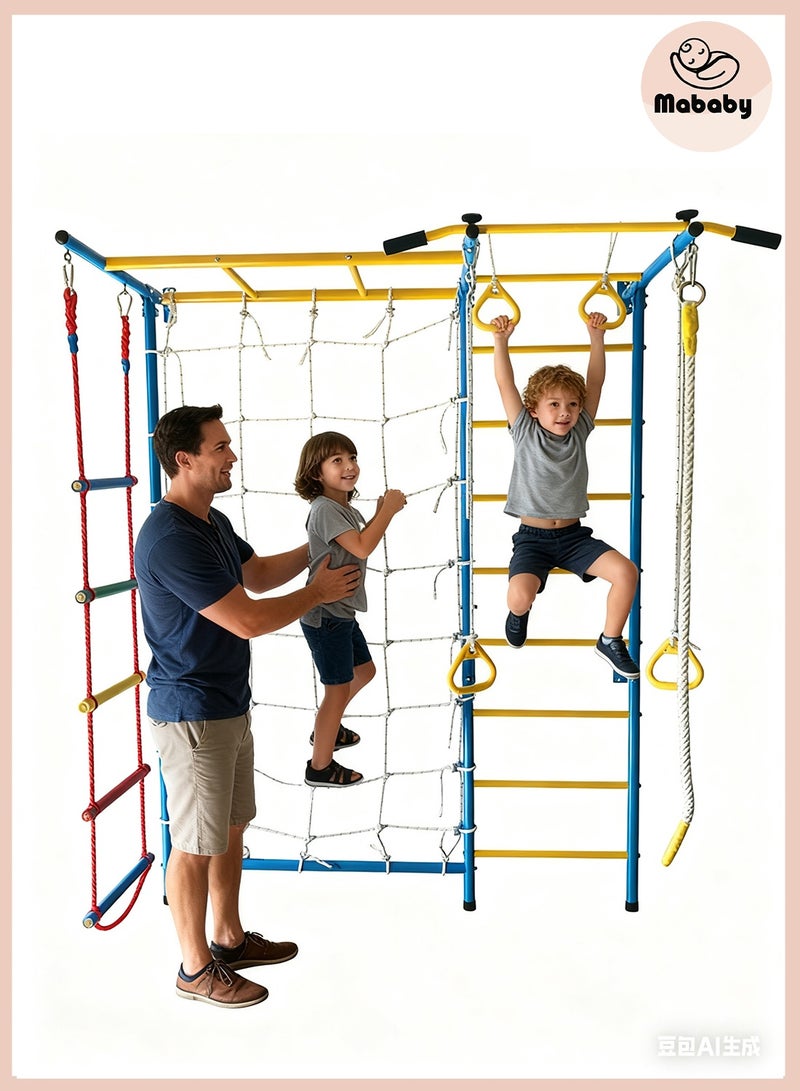 MaBaby 7 in 1 Children's Climbing Toys,Kids Multifunctional Climbing Playset - Indoor Wall Gym with Pull-Up Bar, Gym Rings, Rope Ladder for Children's Physical Exercise, Coordination & Fun - Image 1