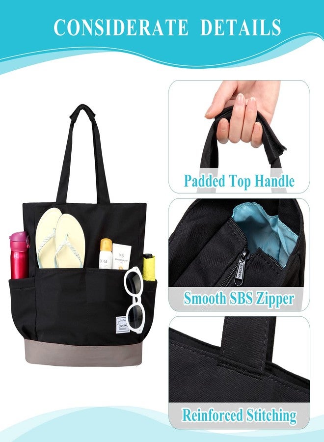 فاشي حقيبة VASCHY كبيرة الحجم مقاومة للماء وقابلة للطي، مناسبة للرجال والنساء، مثالية للشاطئ وحمام السباحة، مزودة بسحاب وجيوب، مناسبة للسفر والإجازات، باللونين الأسود والرمادي. - Image 3