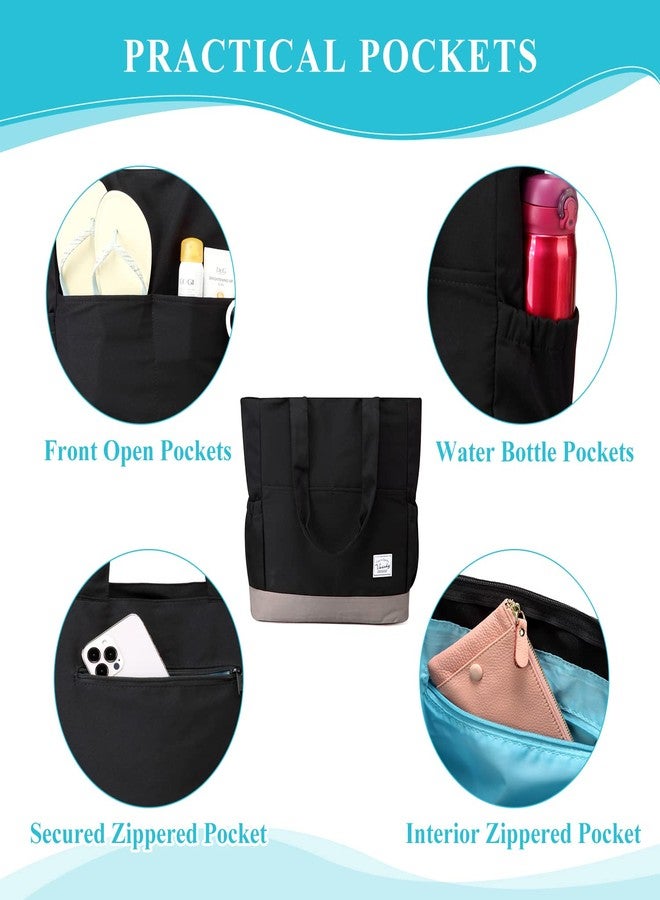 فاشي حقيبة VASCHY كبيرة الحجم مقاومة للماء وقابلة للطي، مناسبة للرجال والنساء، مثالية للشاطئ وحمام السباحة، مزودة بسحاب وجيوب، مناسبة للسفر والإجازات، باللونين الأسود والرمادي. - Image 5