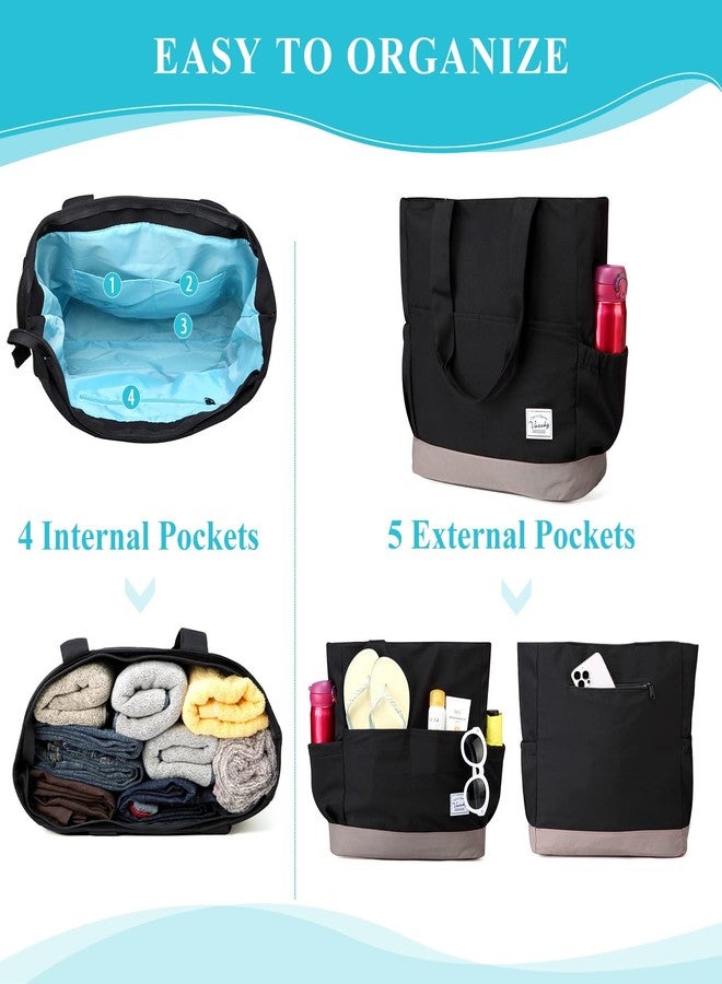 فاشي حقيبة VASCHY كبيرة الحجم مقاومة للماء وقابلة للطي، مناسبة للرجال والنساء، مثالية للشاطئ وحمام السباحة، مزودة بسحاب وجيوب، مناسبة للسفر والإجازات، باللونين الأسود والرمادي. - Image 4