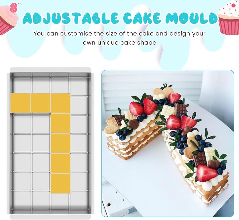 windforgecraft Cake Pan Adjustable Square Cake Ring Movable Squares Cake Trays Cake Cutter Baking Mold Rectangular Cake Mould Non-Stick Square Cake Tin for Tiramisu Mousse Bread Pastry Dessert - Image 4