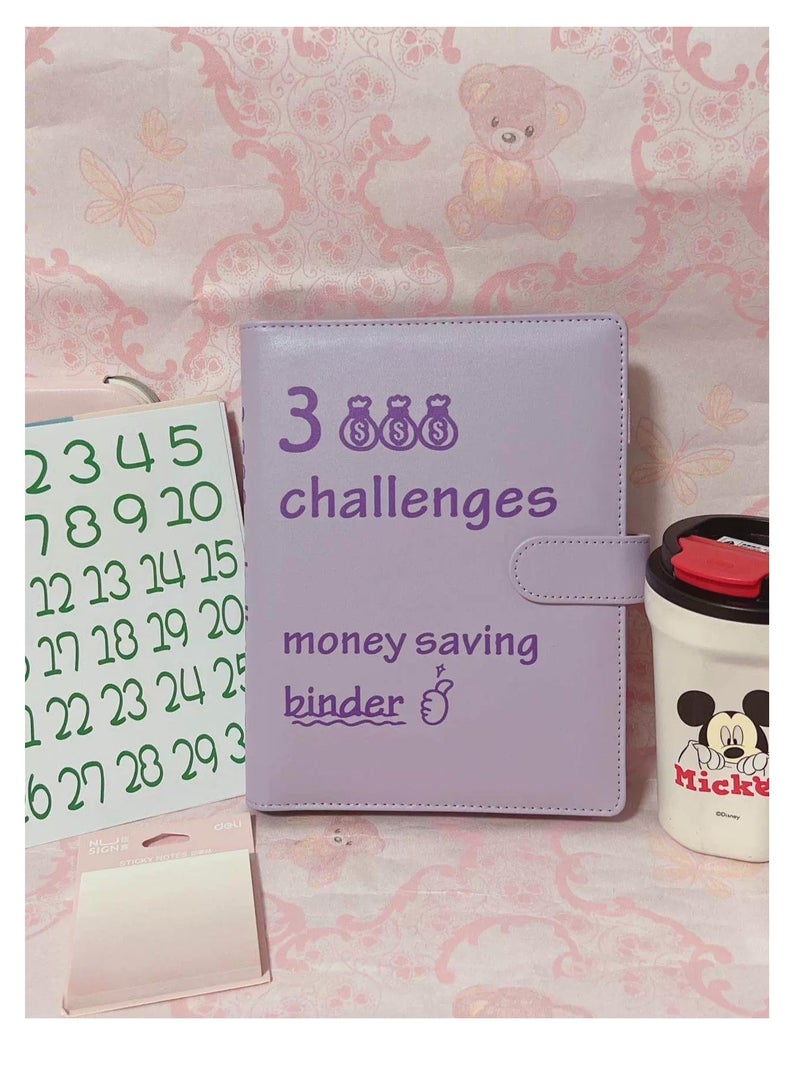 SYOSI 100 Envelopes Money Saving Challenge Binder with Cash Envelopes,A5 Budget Savings Challenges Book to Save $500, 5,050, 10,000 in 30 Days,100 Days and 52 Weeks (Purple) - Image 2