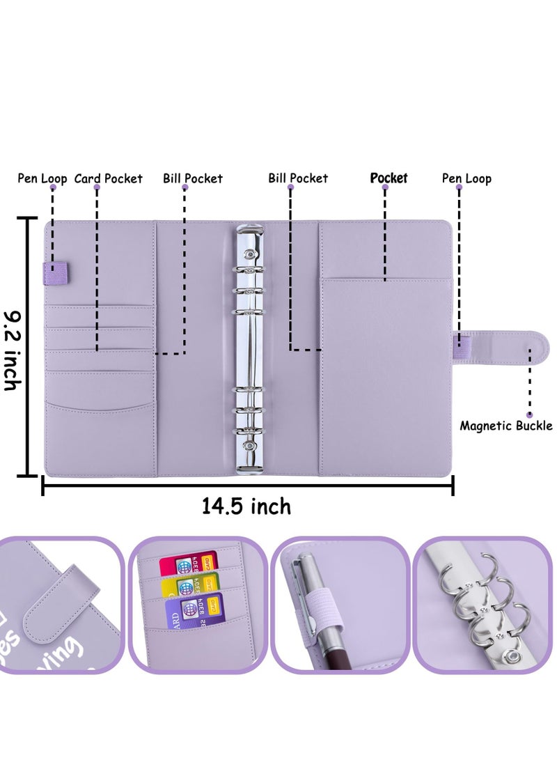 SYOSI 100 Envelopes Money Saving Challenge Binder with Cash Envelopes,A5 Budget Savings Challenges Book to Save $500, 5,050, 10,000 in 30 Days,100 Days and 52 Weeks (Purple) - Image 4