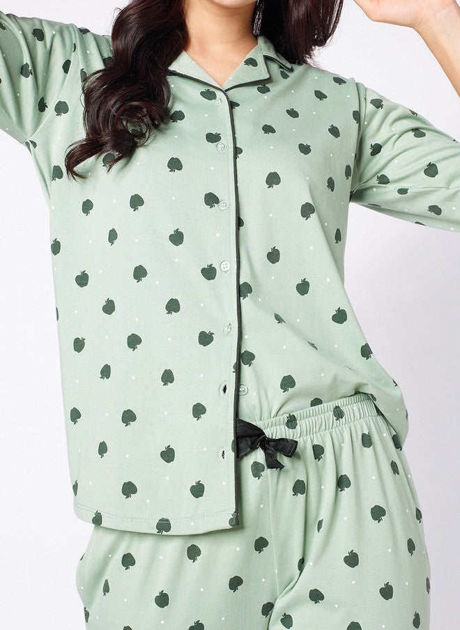 beebelle Green Geometric Printed Night Suit - Image 3