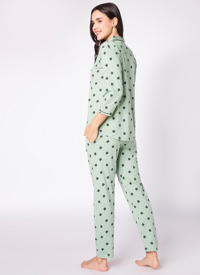 beebelle Green Geometric Printed Night Suit - Image 5