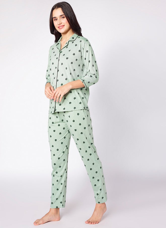 beebelle Green Geometric Printed Night Suit - Image 4