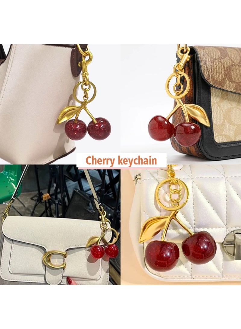 LUNJE 2Pcs Cherry Keychain & Pearl Bow Keychain, Sparkly Bowknot Purse Charm Flower Key Chain for Handbags Backpacks Keys - Image 2