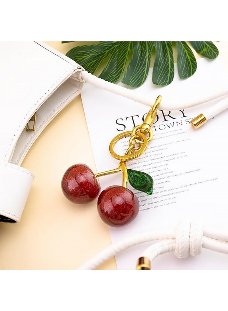 LUNJE 2Pcs Cherry Keychain & Pearl Bow Keychain, Sparkly Bowknot Purse Charm Flower Key Chain for Handbags Backpacks Keys - Image 4