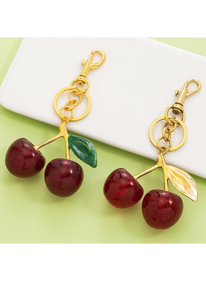 LUNJE 2Pcs Cherry Keychain & Pearl Bow Keychain, Sparkly Bowknot Purse Charm Flower Key Chain for Handbags Backpacks Keys - Image 3