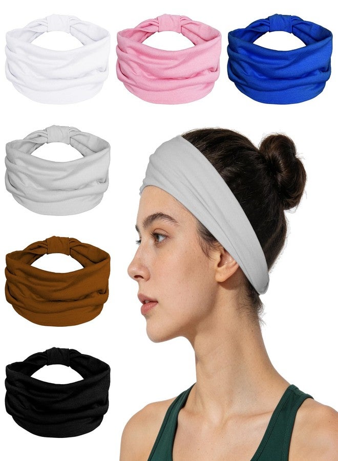 Nydotd 6 Pcs Headbands for Women Stretchy Wide Head Bands Elastic Non-Slip Thick Hair Bands Sport Sweat Bands Twist Knotted Headband for Yoga Running Makeup Workout African Turbans Bandana - Image 1