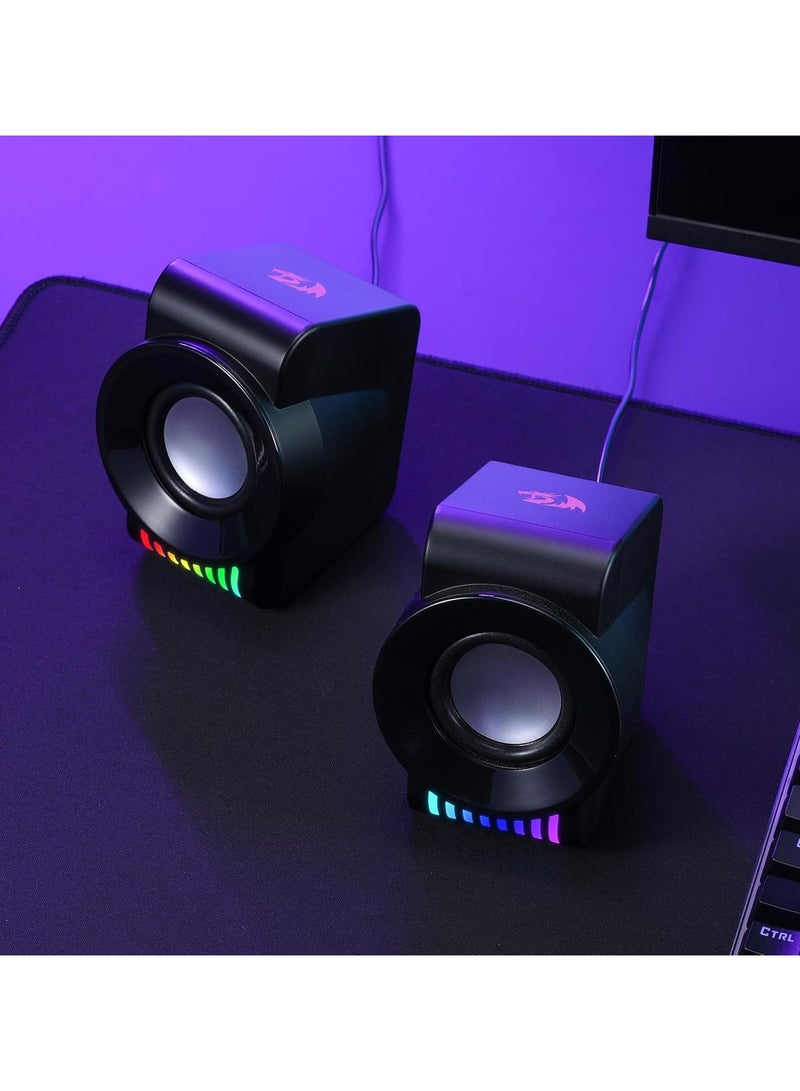 Redragon GS514 PC Gaming Speaker, 2.0 Channel Stereo Desktop Computer Speaker with Dynamic RGB, Quality Bass and Crystal Clear Sound, USB Powered with a 3.5mm Connector - Image 2