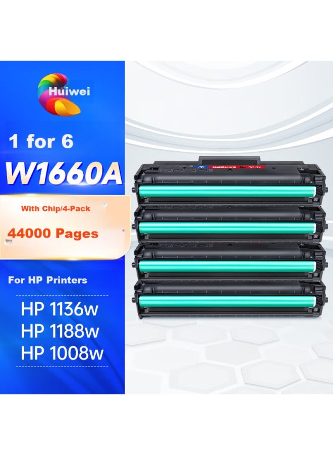 Huiwei Hewlett-packard 1136w خرطوشة الحبر 1188w W1660a خرطوشة الحبر Hp 1188a 1188nw 1188pnw 1008a/w طابعة 166a خرطوشة حبر بسعة إضافية كبيرة 4 حزمة خرطوشة حبر - Image 1