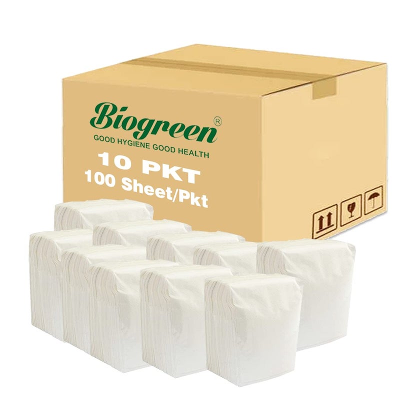 Biogreen L-fold/Table Top Paper Napkin Refill - 1000 Sheets || Pack of 10 Packets - Image 1