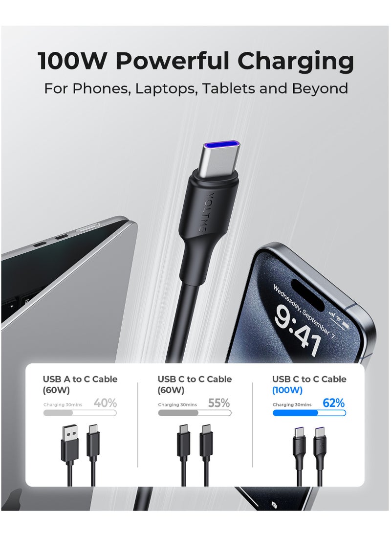 100W USB-C to USB-C Fast Charging Cable [3M]5A, Type C Charger Compatible with iPhone 16 Pro/Max/Plus/15/15 Pro/15 Pro Max, Samsung Galaxy S24/S23+/S23 Ultra, MacBook Pro 2020, MacBook Air, iPad Pro/Air, Pixel, and Most Android Devices, High-Speed Data Transfer & Durable (Black)