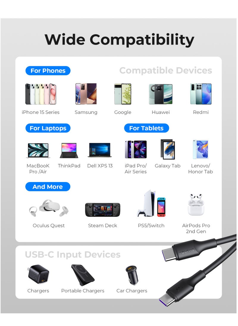 100W USB-C to USB-C Fast Charging Cable [3M]5A, Type C Charger Compatible with iPhone 16 Pro/Max/Plus/15/15 Pro/15 Pro Max, Samsung Galaxy S24/S23+/S23 Ultra, MacBook Pro 2020, MacBook Air, iPad Pro/Air, Pixel, and Most Android Devices, High-Speed Data Transfer & Durable (Black)
