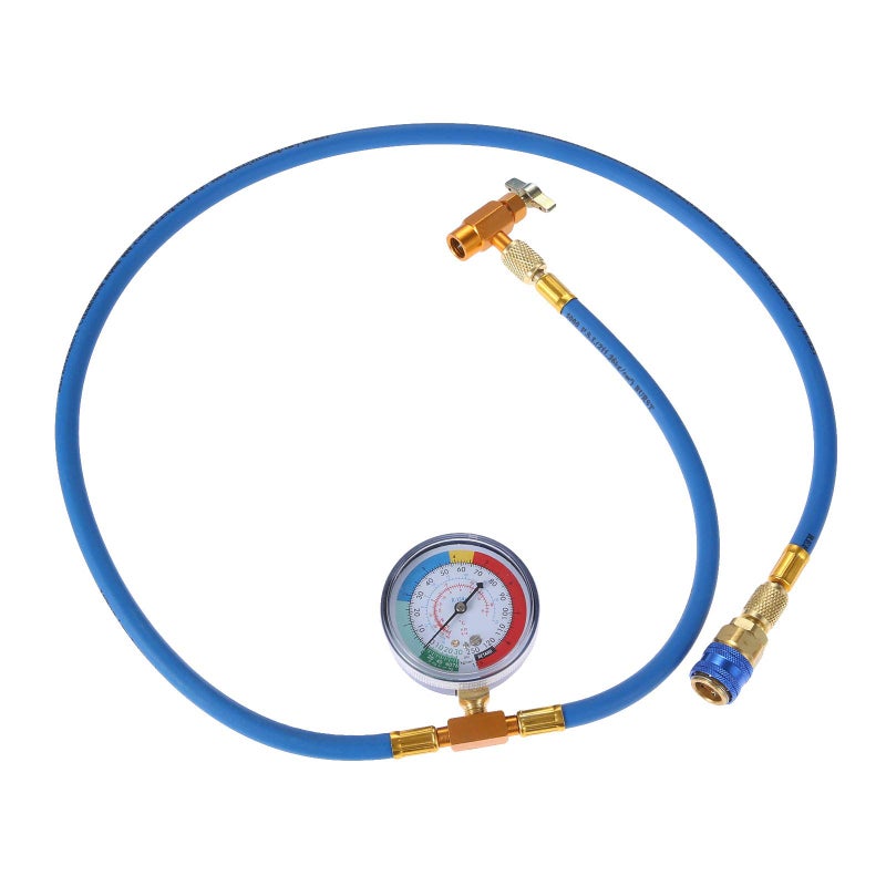 Aupoko R134A Car AC Refrigerant Charge Hose 59'', AIr Condition Charge Hose with Gauge R134A Can Puncturing Type Tap Valve, A/C Quick Coupler Low Pressure Gauge Kit - Image 1