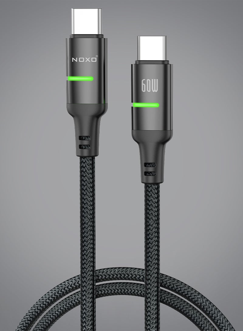 NOXO USB-C to USB-C Fast Charging Cable – 60W Power Delivery, Braided Nylon - Black - Image 1