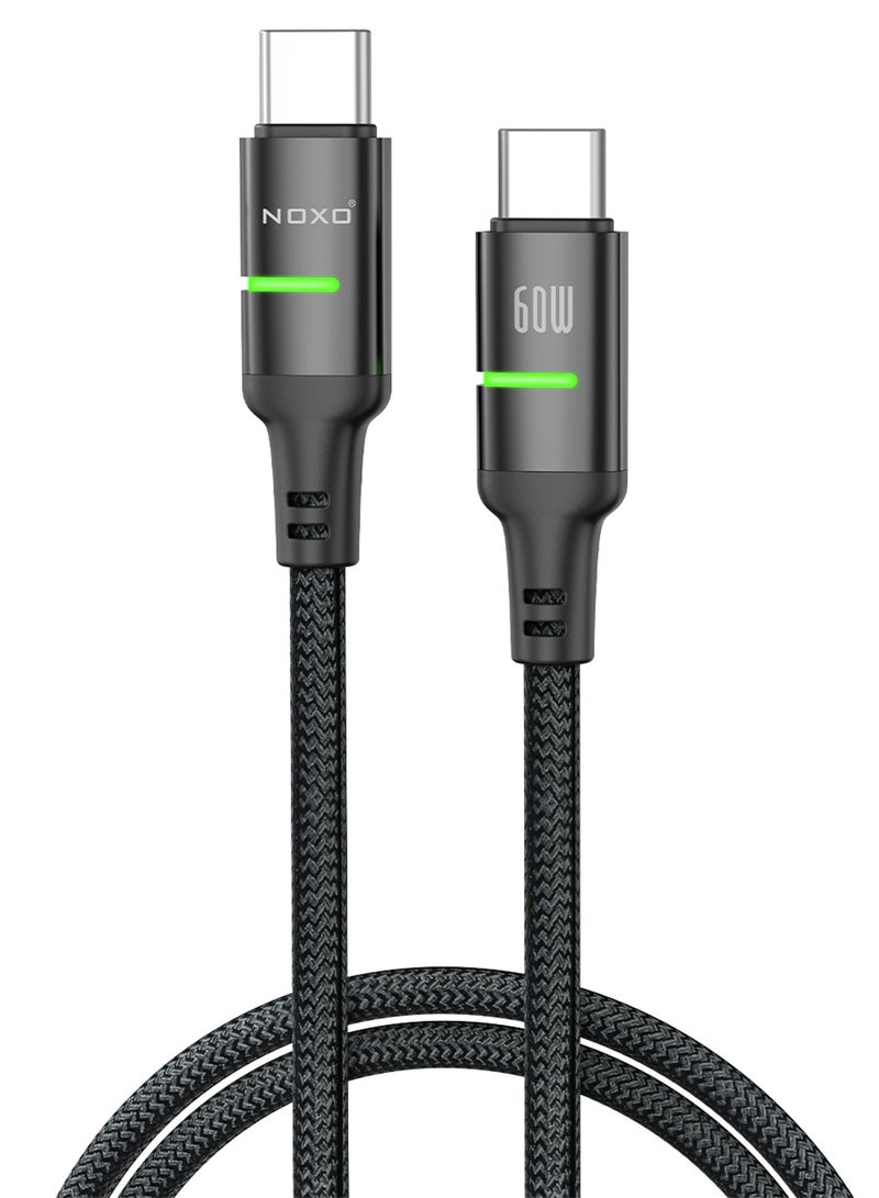 NOXO USB-C to USB-C Fast Charging Cable – 60W Power Delivery, Braided Nylon - Black - Image 2