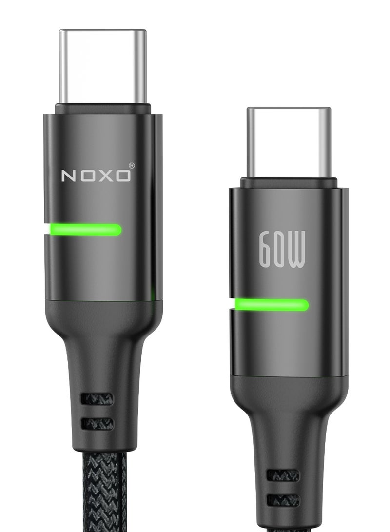 NOXO USB-C to USB-C Fast Charging Cable – 60W Power Delivery, Braided Nylon - Black - Image 3