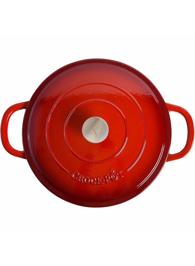 Crock-Pot Crock Pot Artisan Enameled Cast Iron Braiser W/Lid, 5 Quart, Scarlet Red - Image 4