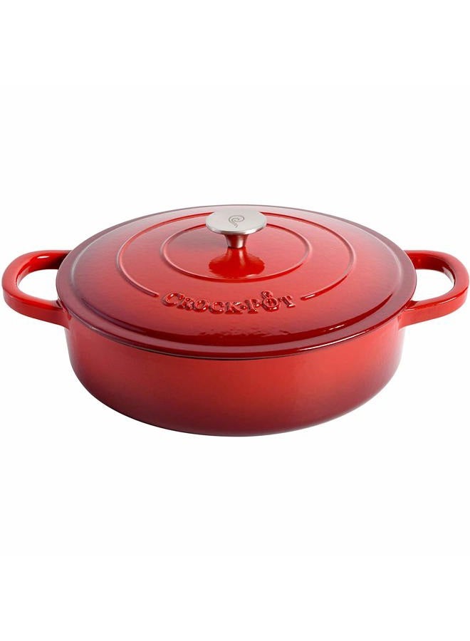 Crock-Pot Crock Pot Artisan Enameled Cast Iron Braiser W/Lid, 5 Quart, Scarlet Red - Image 2