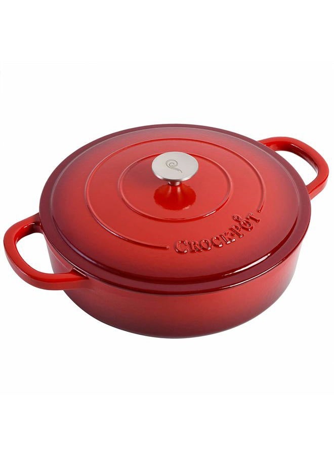 Crock-Pot Crock Pot Artisan Enameled Cast Iron Braiser W/Lid, 5 Quart, Scarlet Red - Image 1