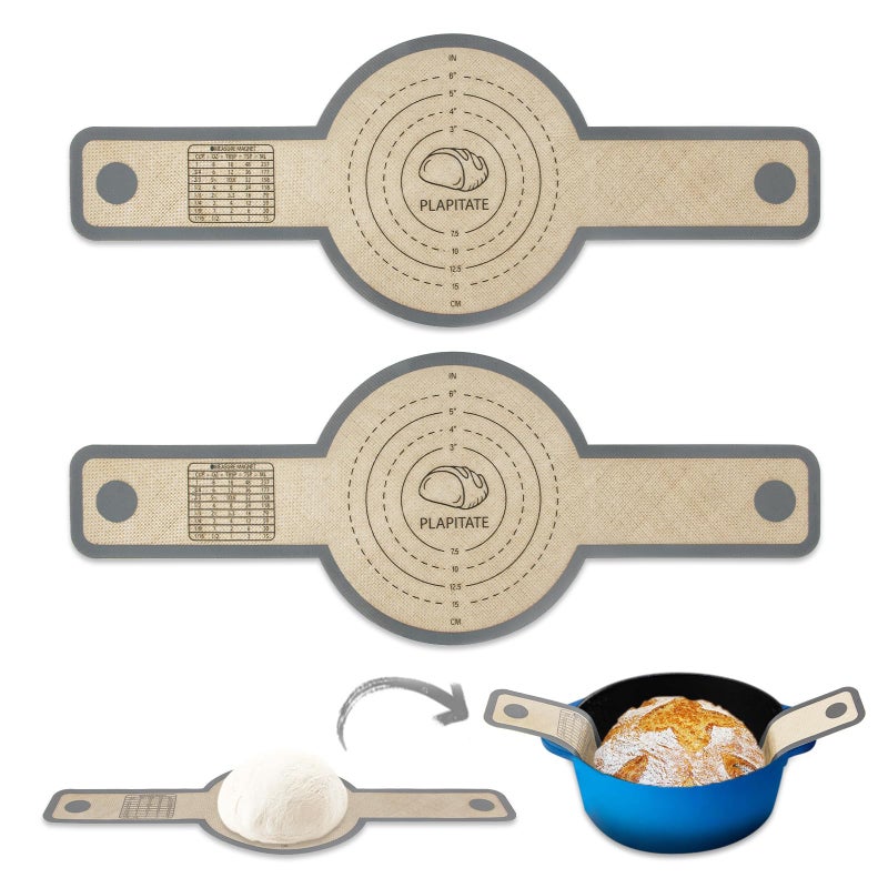 PLAPITATE Silicone Bread Sling for Dutch Oven Liners, Non Stick 2 PCS, Easy Clean Reusable Silicone Bread Baking Mat with Long Handles, Easy to Transfer Sourdough Bread, Round - Image 1