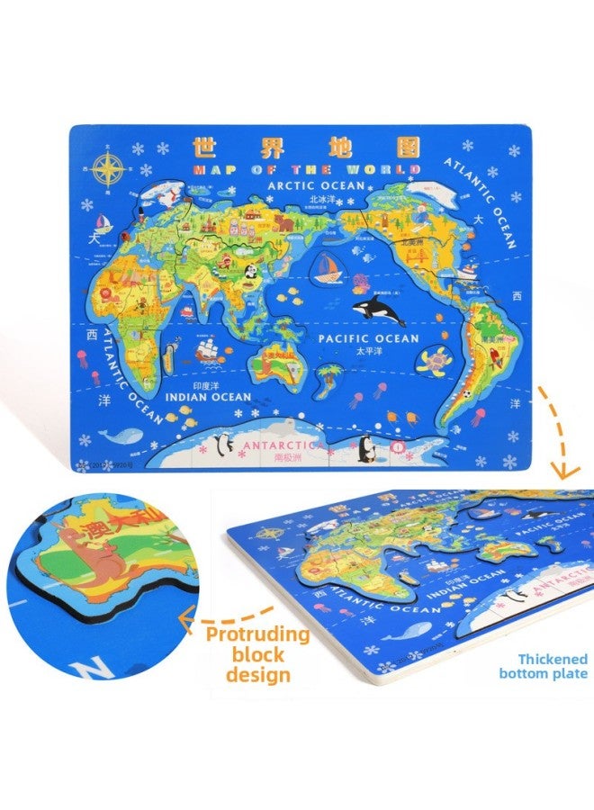 China Map Wooden Puzzle Magnetic Large World Plane Early Childhood Educational Toys Puzzle Geographical Cognition-Color:Children's Edition-Map Of China - Image 5