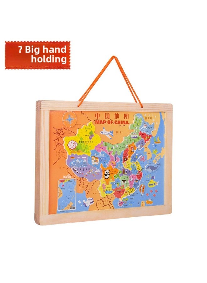 China Map Wooden Puzzle Magnetic Large World Plane Early Childhood Educational Toys Puzzle Geographical Cognition-Color:Children's Edition-Map Of China - Image 2