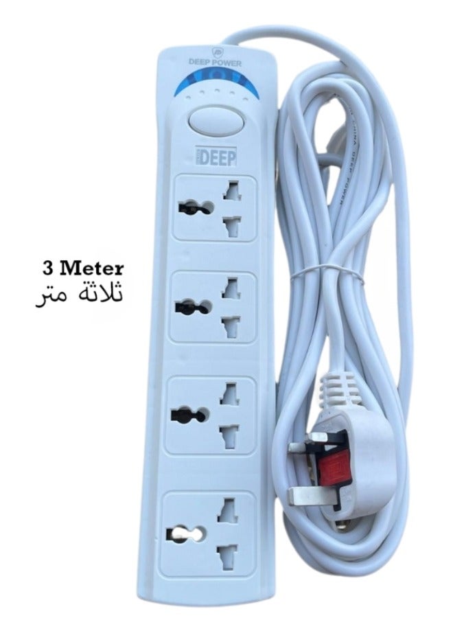 3M Meter Multi Power Strips Extension Cord | 4 Sockets Universal Plug Adapter with 3Meter Bold Extension Cable | Power Socket | Extension Board | Extension Cable | Extension Socket For Home ,Office ,Kitchen ,Travel And More ((3Meter)) - Image 3