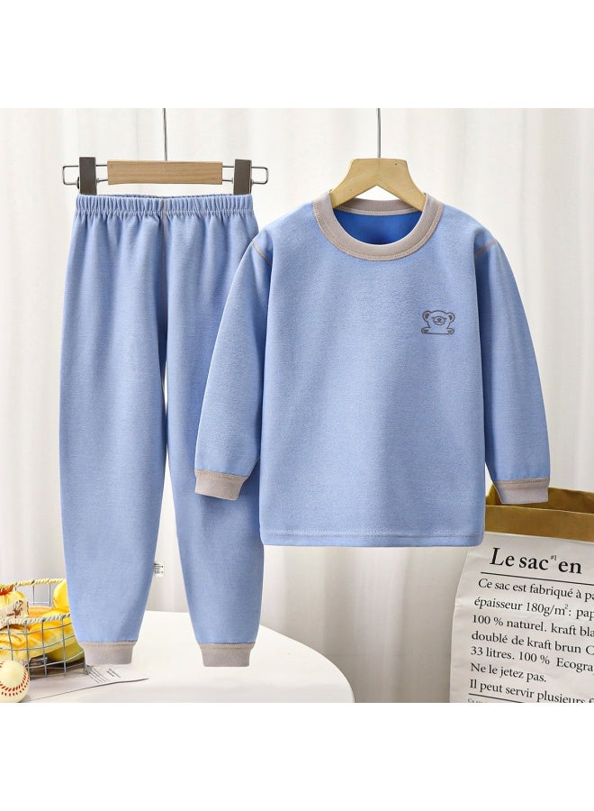 Children's Boneless Velvet Middle-high Collar  Clothes And Pants Suit Men's And Women's Striped Thickened Thermal Underwear Suit