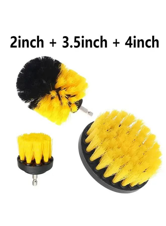3pcs Yellow Electric Drill Brush Set Power Scrubber For Tile Grout Bathroom Kitchen - Image 1