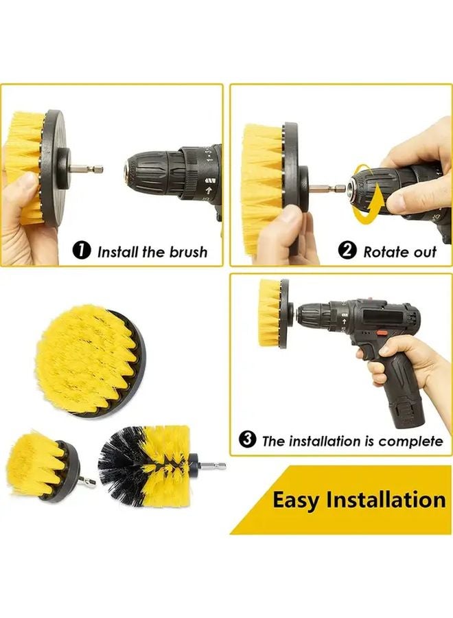 3pcs Yellow Electric Drill Brush Set Power Scrubber For Tile Grout Bathroom Kitchen - Image 4