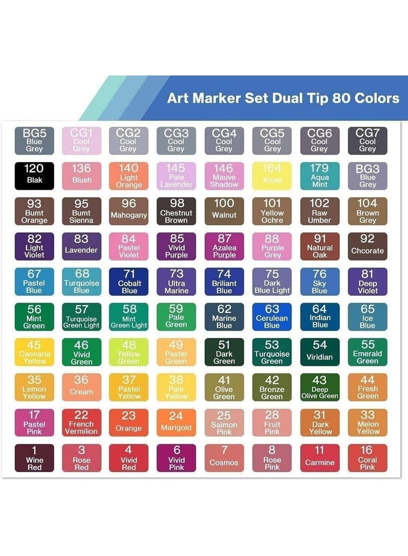 Touch 80 Pcs Colors Art Sketch Drawing Twin Marker Painting Pens Portable Color with Carrying Case Suitable for Adult and Kids - Image 2