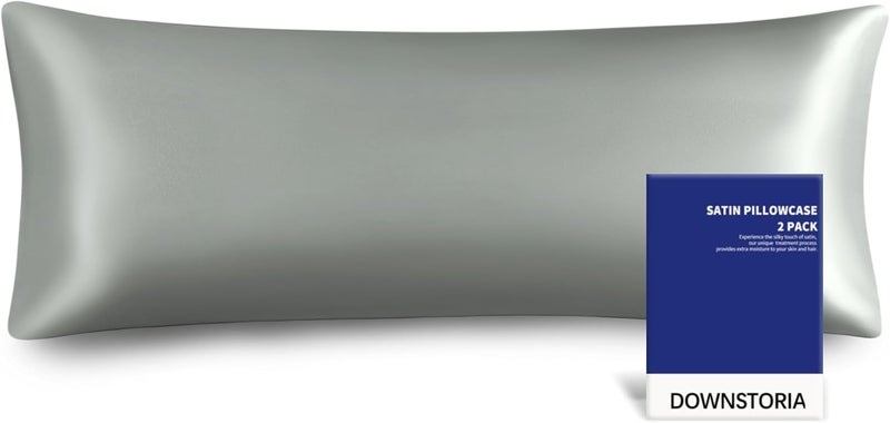 DOWNSTORIA Satin Body Pillow Cover Similar to Silk Body Pillow Pillowcase 1 Pack,Smooth and Cooling, Silky Envelope Closure Large Long Pillow Cases, Gifts for Women Men(20x54 Inches, Light Gray) - Image 1