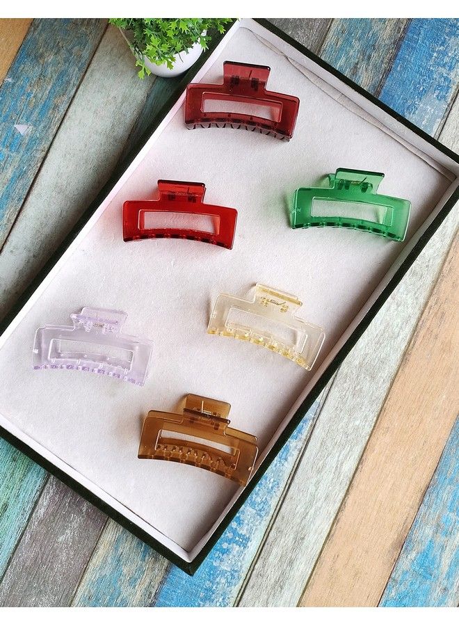 ANNACREATIONS Korean Fashion Style Large Rectangular Transparent Big Size Hair Claw Clutches Hair Accessories For Women Girls (Pack Of 6) - Image 3