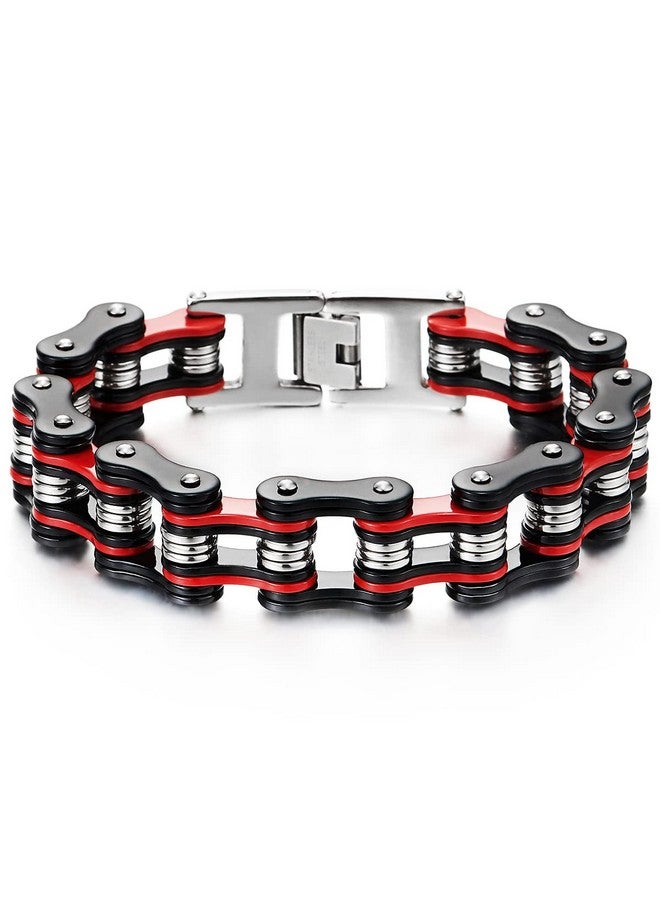 كول ستيل آند بيوند سوار COOLSTEELANDBEYOND المصنوع من الفولاذ المقاوم للصدأ للرجال، على شكل سلسلة دراجات نارية للرجال، وصلة دراجة فضية سوداء حمراء مصقولة للغاية - Image 1